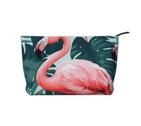 Trousse de maquillage en velours côtelé imprimé flamant rose et feuille verte pour voyage et usage quotidien, pochette élégante pour femme, Noir , Taille unique, Trousse de maquillage