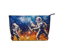Trousse de maquillage en velours côtelé imprimé football américain Galaxy Space Play pour femme - Jolie trousse de maquillage de voyage avec dragonne, Noir , Taille unique, Trousse de maquillage