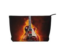 Trousse de maquillage en velours côtelé imprimé guitare rock en brûlure pour voyage et usage quotidien, pochette élégante pour femme, Noir , Taille unique, Trousse de maquillage