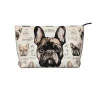 Trousse de maquillage en velours côtelé imprimé « I Love French Bulldog » pour femme - Jolie trousse de maquillage de voyage avec dragonne, Noir , Taille unique, Trousse de maquillage
