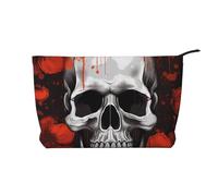 Trousse de maquillage en velours côtelé imprimé Merry Christmas pour voyage et usage quotidien, élégante pochette à main, trousse de maquillage pour femme, Tête de mort pour Halloween., Taille unique