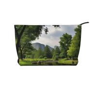Trousse de maquillage en velours côtelé imprimé pour les voyages et un usage quotidien, pochette élégante pour femme, Paysage du parc, Taille unique, Trousse de maquillage