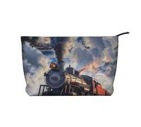 Trousse de maquillage en velours côtelé imprimé train à vapeur, petite trousse de toilette, trousse de maquillage de voyage multifonctionnelle, cadeau pour femme