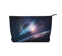 Trousse de maquillage en velours côtelé jaune avec imprimé poule pour femmes et filles, organiseur de voyage spacieux pour maquillage, articles de toilette et essentiels, Space Planet, Taille unique