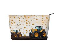 Trousse de maquillage en velours côtelé jaune avec imprimé poule pour femmes et filles, organiseur de voyage spacieux pour maquillage, articles de toilette et essentiels, Tracteur agriculture, Taille