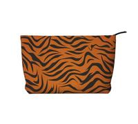 Trousse de maquillage en velours côtelé jaune avec imprimé poule pour femmes et filles, organiseur de voyage spacieux pour maquillage, articles de toilette et essentiels, Motif tigre orange., Taille