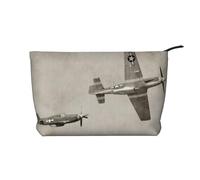Trousse de maquillage en velours côtelé pour avion de la Seconde Guerre mondiale, sac de voyage, trousse à cosmétiques, grande pochette à ouverture large, Noir , Taille unique