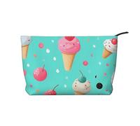 Trousse de maquillage en velours côtelé pour femme - Trousse de toilette de voyage souple avec fermeture éclair pour un usage quotidien (noir et blanc), Sweet Ice Cream, Taille unique