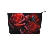 Trousse de maquillage en velours côtelé pour femme - Trousse de toilette de voyage souple avec fermeture éclair pour un usage quotidien (noir et blanc), Roses rouges., Taille unique