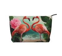 Trousse de maquillage en velours côtelé pour femmes et filles, motif astronaute, galaxie, pour maquillage, articles de toilette et essentiels, Deux flamants roses., Taille unique, Trousse de
