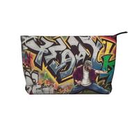 Trousse de maquillage en velours côtelé pour femmes et filles, motif chien husky, organisateur de cosmétiques de voyage spacieux pour maquillage, articles de toilette et essentiels, Graffiti Hip Hop