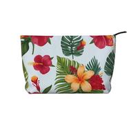 Trousse de maquillage en velours côtelé pour femmes et filles, motif chien husky, organisateur de cosmétiques de voyage spacieux pour maquillage, articles de toilette et essentiels, Fleurs tropicales