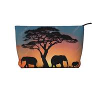 Trousse de Maquillage en Velours côtelé, Trousse de Toilette à Fermeture éclair, Pochette cosmétique, Essentiels de Voyage/Plage, Cadeau pour Elle - Éléphant d'Afrique