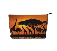 Trousse de Maquillage en Velours côtelé, Trousse de Toilette à Fermeture éclair, Pochette cosmétique, Essentiels de Voyage/Plage, Cadeau pour Elle - Girafe d'Afrique, Arbre majestueux