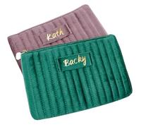 Trousse De Maquillage en Velours Matelassée Personnalisée, Trousse De Toilette De Voyage Personnalisée for Femme, Cadeau D'enterrement De Vie De Jeune Fille Personnalisé(Dark Blue)