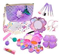 Trousse De Maquillage Enfant | 26 Pièces de Cosmétiques Lavables à Thème Sirène - Maquillage Lavable pour Fille,Idée Cadeau Anniversaire Noël Déguisement Princesse 3 12 Ans