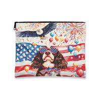 Trousse de maquillage épagneul printanier du 4 juillet 17,8 x 22,9 cm pour sac à main de voyage, pochette cosmétique d'anniversaire américaine pour femme, pochette de toilette patriotique portable en