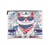 Trousse de maquillage exotique à poils courts du 4 juillet 17,8 x 22,9 cm pour sac à main de voyage, pochette cosmétique à motif patriotique pour femme, anniversaire américain, organiseur portable en