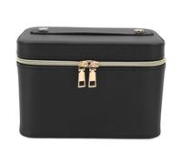 Trousse de maquillage exquise avec miroir, grande capacité, cuir PU, respirant, sac cosmétique portable avec miroir pour voyage, noir, M, miroir ovale