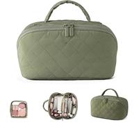Trousse de maquillage extensible - Trousse de maquillage de voyage pour femme, pochette ouverte plate, petite trousse de toilette, imperméable et portable, pour articles de toilette et pinceaux de