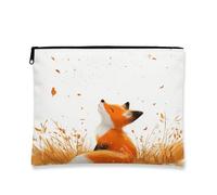 Trousse de maquillage Fall Fox de 17,8 x 22,9 cm pour sac à main de voyage, trousse cosmétique à motif aquarelle de blé d'automne pour femme, ferme de campagne portable en toile avec fermeture éclair