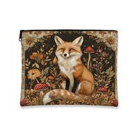 Trousse de maquillage Fall Fox de 17,8 x 22,9 cm pour voyage, esthétique d'automne, trousse de maquillage vintage pour femme, cadeau de ferme, trousse de toilette portable en toile avec fermeture