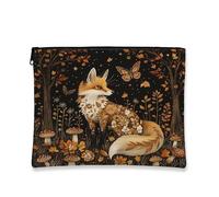 Trousse de maquillage Fall Fox de 17,8 x 22,9 cm pour voyage, pochette cosmétique avec imprimé feuille d'érable d'automne fantaisie pour femme, esthétique, portable, en toile, organiseur à fermeture