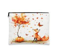 Trousse de maquillage Fall Fox de 17,8 x 22,9 cm pour voyage, trousse de maquillage à imprimé aquarelle arbre d'automne citrouille pour femme, ferme de campagne portable en toile avec fermeture éclair