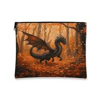 Trousse de maquillage Fall Wild Dragons, scène de feuille de forêt d'automne pour femmes, cadeaux pour filles, animal portable, petite toile à fermeture éclair, 17,8 x 22,9 cm