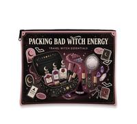 Trousse de maquillage fantaisie avec citation esthétique et symboles de | Illustrations de potion magique, pochette de maquillage zippée, esthétique gothique, motifs de lune céleste