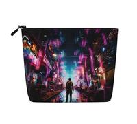 Trousse de maquillage fantaisie avec impression vertiges pour femme, trousse de maquillage imitation lin, grande capacité, parfaite pour les voyages et un usage quotidien, Noir , Taille unique