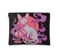 Trousse de maquillage fantaisie chat pêche sorcière pochette cosmétique pour femme, petite trousse de toilette portable en toile avec fermeture éclair, trousse de toilette d'Halloween, style magique