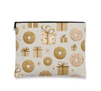 Trousse de maquillage fantaisie, donut doré et sac de voyage pour femme, petite trousse de toilette portable en toile à fermeture éclair, trousse de toilette pour les vacances, Or, 7x9 Inch, Pochette