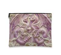 Trousse de maquillage fantaisie, dragons 3D en relief pour femme, petite trousse de toilette portable en toile avec fermeture éclair, cadeau de festival, pêche, 7x9 Inch, Dragons