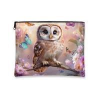 Trousse de maquillage fantaisie en forme de hibou, pochette cosmétique colorée à motif de papillon floral pour femme, organiseur portable en toile avec fermeture éclair, essentiels de voyage pour le