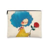 Trousse de maquillage fantaisie, jolie fille avec cheveux bleus et rose, petite pochette portable en toile à fermeture éclair pour femme, organisateur de toilette de voyage, pour festivals, bleu, 7x9