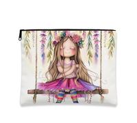 Trousse de maquillage fantaisie, jolie pochette de voyage pour femme, petite pochette portable en toile avec fermeture éclair, choix parfait pour les festivals, blanc, 7x9 Inch, Fille