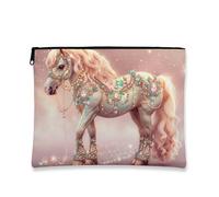 Trousse de Maquillage Fantaisie, Peach Pony, Pochette de Voyage cosmétique pour Femme, Petit Organisateur Portable en Toile avec Fermeture éclair, Cadeau pour Anniversaires et fêtes, 18 x 23 cm