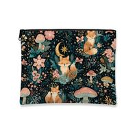 Trousse de maquillage fantaisie renard, motif forêt florale, pochette de voyage portable pour femme, petite fermeture éclair pour festivals et cadeaux, trousse de toilette saisonnière d'automne, noir