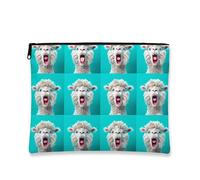 Trousse de maquillage fantaisie, visages d'animaux - Pochette de voyage amusante pour femme, petite pochette portable en toile avec fermeture éclair, mignonne pour les festivals, turquoise, 7x9 Inch