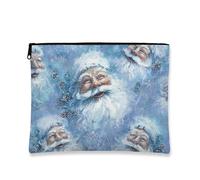 Trousse de maquillage fantaisie, visages de Père Noël, pochette de voyage pour femme, petite pochette portable en toile à fermeture éclair, trousse de toilette pour les vacances, bleu, 7x9 Inch