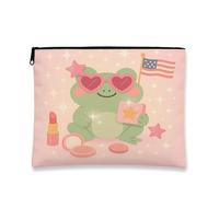 Trousse de maquillage fantaisiste grenouille, cœur et lunettes de soleil mignonne, organiseur de voyage esthétique pour femme, pochette portable en toile à fermeture éclair, cadeau de festival