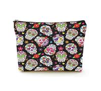 Trousse de Maquillage Femmes Lin Voyage Sacs à cosmétiques pour Voyage d'affaires, Jour du crâne de Sucre Mort, Belle Pochette de Maquillage