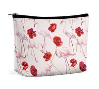 Trousse de Maquillage Flamingos Coquelicots Trousse de Maquillage étanche pour Sac à Main Motif Aquarelle Pochette de Maquillage en Cuir PU avec Fermeture à glissière, Trousse de Toilette de Voyage