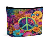 Trousse de Maquillage Fleurie et colorée avec Symbole de Paix, Organisateur de Toilette de Voyage, Pochette cosmétique pour Femmes, Cadeau d'anniversaire pour Maman, Filles, Femmes et sœurs