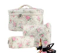 Trousse de maquillage florale - 3 pièces - Petite trousse de toilette de
