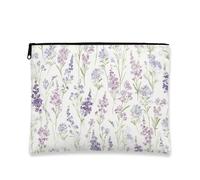 Trousse de maquillage florale aquarelle avec fleurs violettes, pochette de voyage vintage pour femme, petite toile portable avec fermeture éclair, cadeau de printemps, trousse de toilette, violet, 7x9