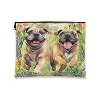 Trousse de maquillage florale aquarelle Happy Dogs pour femme, organiseur portable à fermeture éclair, trousse de toilette pour soins de la peau de printemps, 17,8 x 22,9 cm