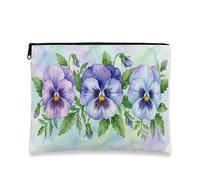 Trousse de maquillage florale aquarelle - Pensée violette - Pochette de voyage vintage pour femme - Petite pochette portable en toile avec fermeture éclair - Trousse de toilette printanière, violet