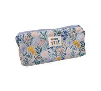 Trousse de maquillage florale avec fermeture éclair - Trousse de maquillage de voyage pour soins et crayons, Bleu et vert flux